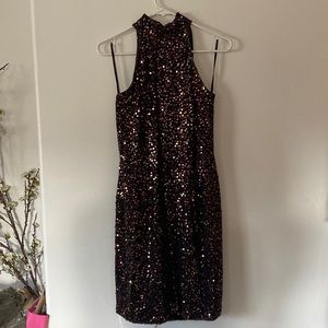 Black Sequined mini dress black tie Oleg Cassini size 6